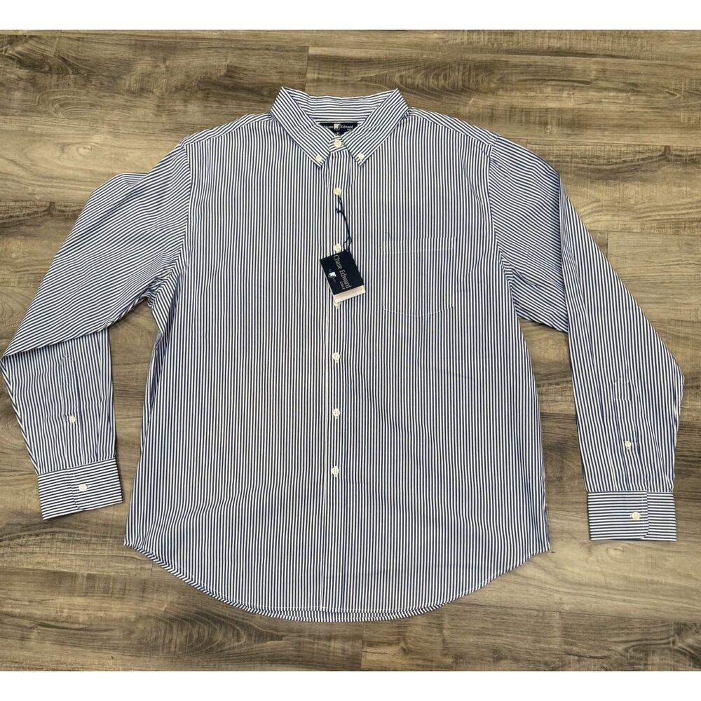 Chase Edward Golf Stripe Blue White Button Down Long Sleeve Men Shirt XL NWT